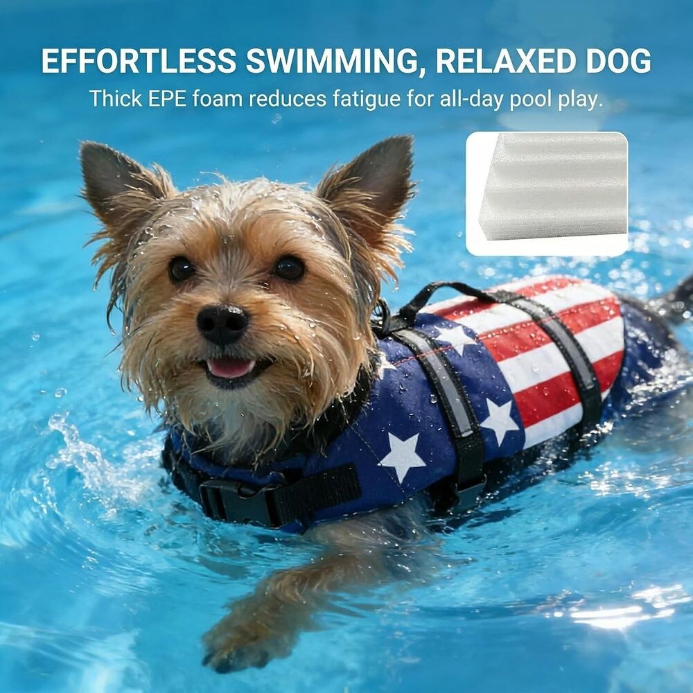 Dog Life Jacket USA Flag Size XXS Reflective Float Vest Rescue Handle D-Ring